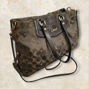 Coach Ashley Shoulder Crossbody Bag Chocolate Brown Satin/Leather F15443